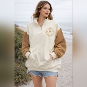 Taylor Swift Folklore Album Yellow Tan Quarter Zip Mock Neck Top Pullover M